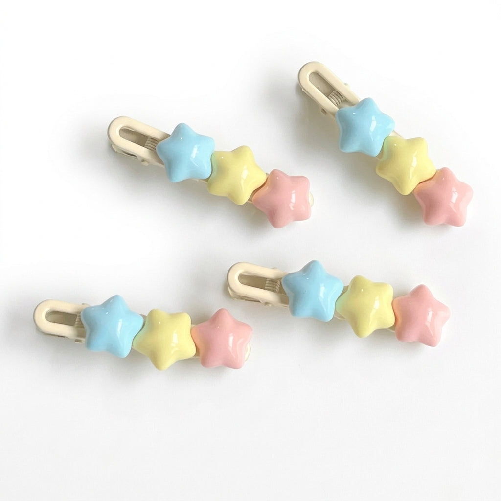 Decora Pastel Rainbow Triple Star Hair Clips Set of 4 Shoptery