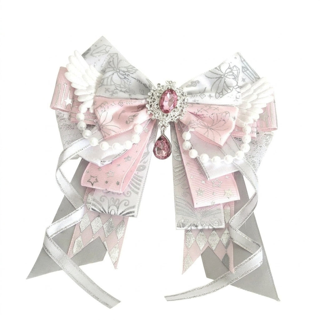 Fairy Kei Angel Wing Pearl Rhinestone Hair Bow Clip Accessory 1 Shoptery