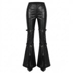 Visual Kei Faux Leather Buckle Strap Bell Bottom Flare Pants Shoptery