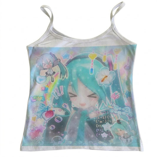 Fairy Kei Hatsune Miku Pastel Rainbow Print Spaghetti Strap Cami Top Shoptery