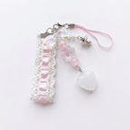 Fairy Kei White Lace Heart & Flower Bead Phone Strap Charm B Shoptery