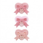 Jirai Kei Fluffy Heart Velvet Bow Pearl Charm Hair Clip 06 pink pink Shoptery