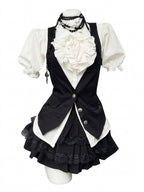 Jirai Kei Ruffle Blouse Black Vest & Lace Skirt 3-Piece Set Set A Shoptery