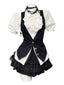 Jirai Kei Ruffle Blouse Black Vest & Lace Skirt 3-Piece Set Set A Shoptery