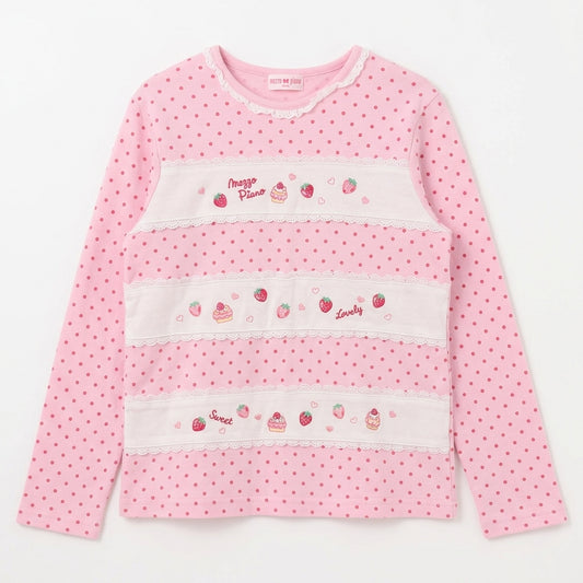 Fairy Kei Strawberry Sweet Lace Polka Dot Long Sleeve Top Shoptery