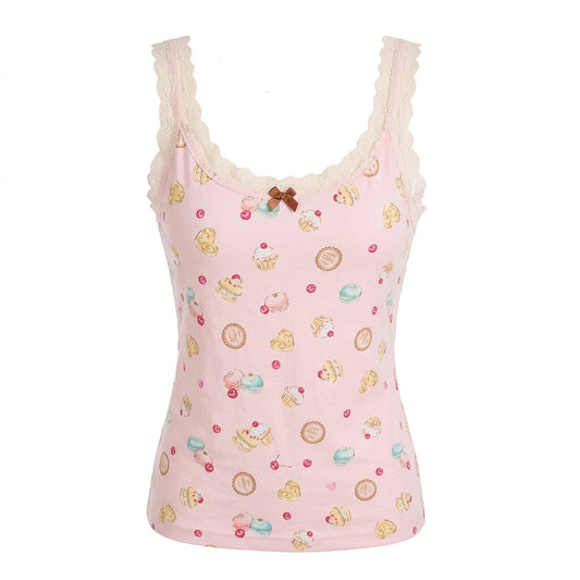 Fairy Kei Sweets Print Lace Camisole Top with Butterfly Accessories Shoptery
