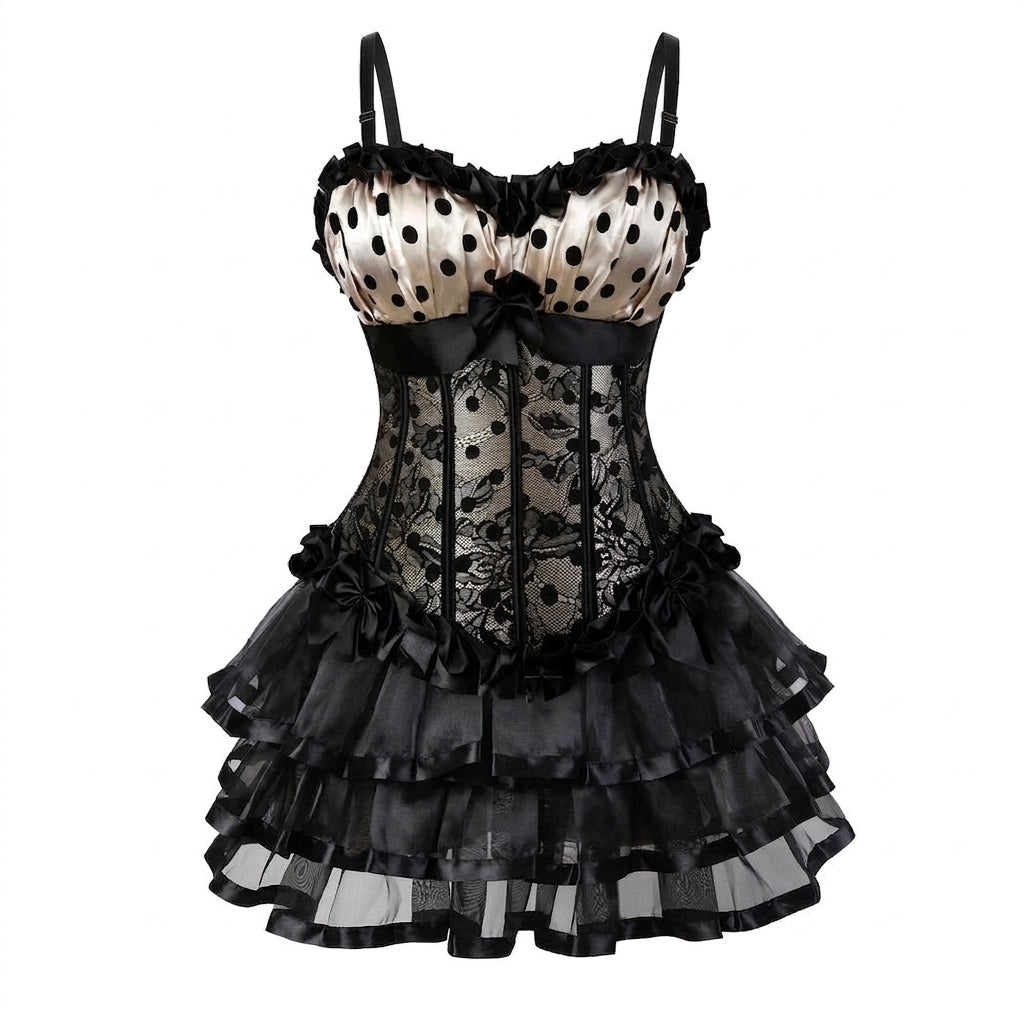 Jirai Kei Polka Dot Corset Dress with Layered Tulle Skirt Shoptery Main image