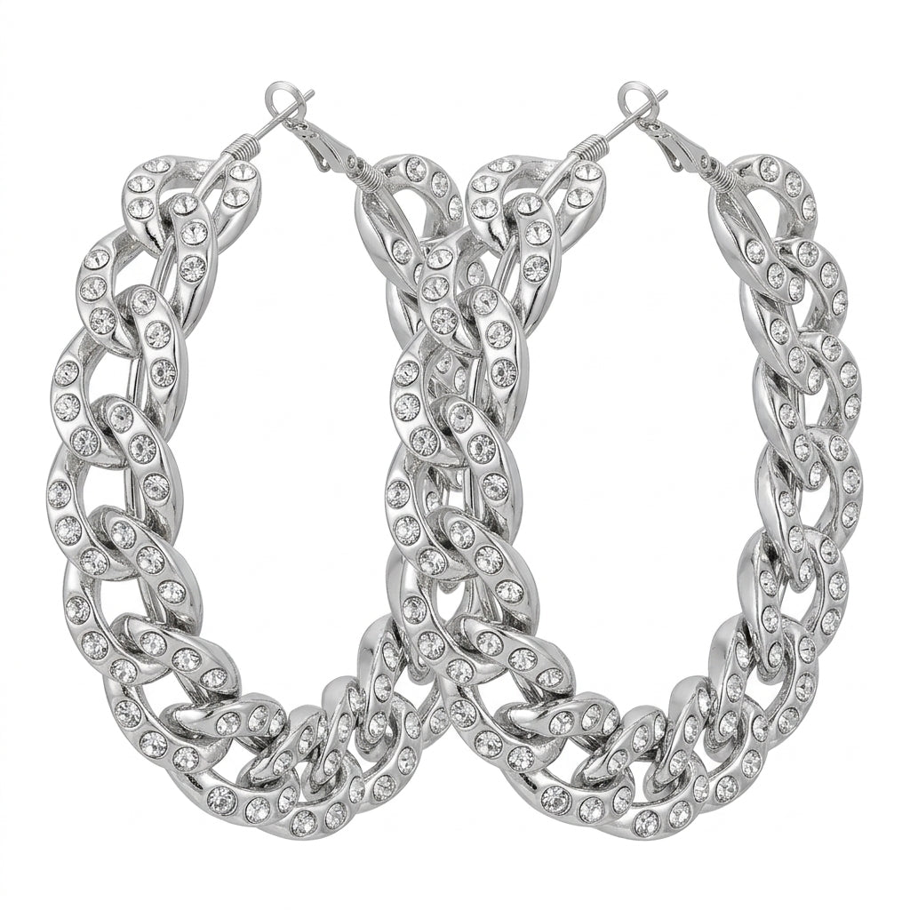 Gyaru Crystal Cuban Chain Link Hoop Earrings A Shoptery Main image
