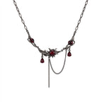 Visual Kei Gunmetal Branch & Garnet Crystal Draped Chain Necklace Shoptery