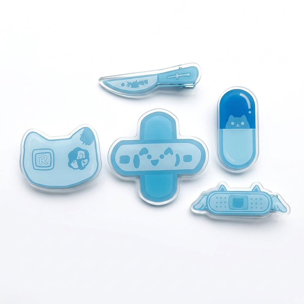 Menhera Yami Kawaii Blue Acrylic Medical Cat Hair Clip Set 5pcs Shoptery Main image