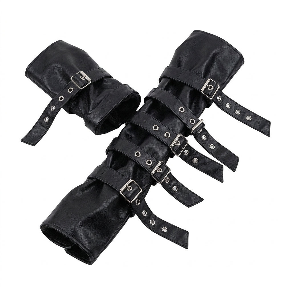 Visual Kei Black PU Leather Multi-Buckle Strap Arm Gauntlets Shoptery Main image