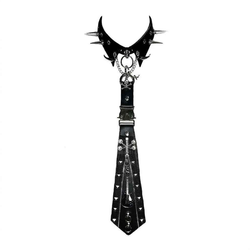 Visual Kei Spiked Collar Skull Studded Zipper PU Leather Necktie black Shoptery Main image
