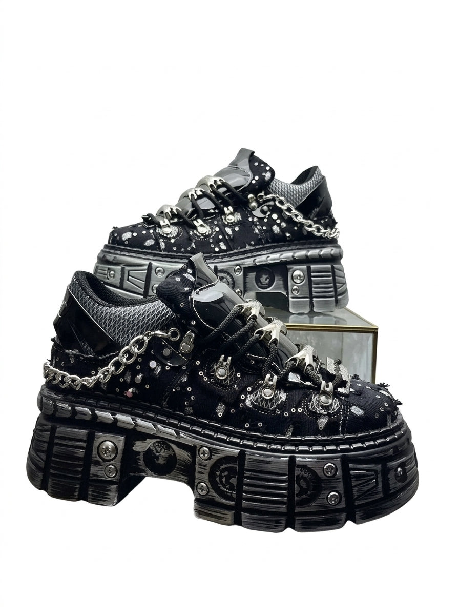 Visual Kei Studded Chain Platform Chunky Sneakers Shoptery