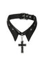 Visual Kei Studded Leather Collar Choker with Gothic Cross Pendant black Shoptery