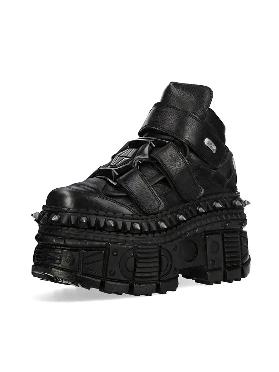 Visual Kei Black Leather Studded Extreme Platform Boots black Shoptery
