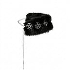 Visual Kei Black Faux Fur Pentagram Chain Choker Cuff Bracelet black Shoptery