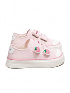 Fairy Kei Pink Strawberry Platform Canvas Sneakers with Velcro Straps Pink Shoptery