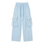 Fairy Kei Pastel Blue Cargo Wide-Leg Pants with Candy Embroidery blue Shoptery
