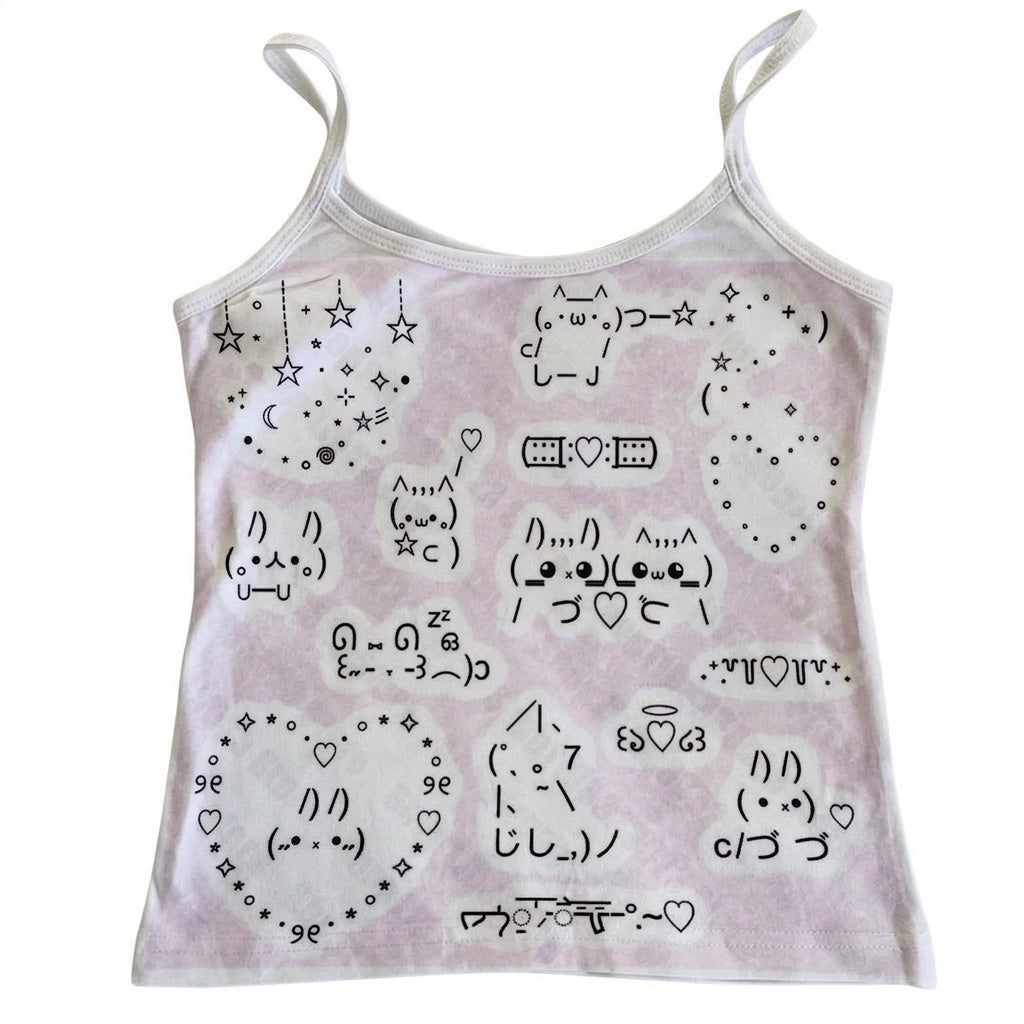 Yami Kawaii Kaomoji Print Cami Tank Top White Shoptery Main image