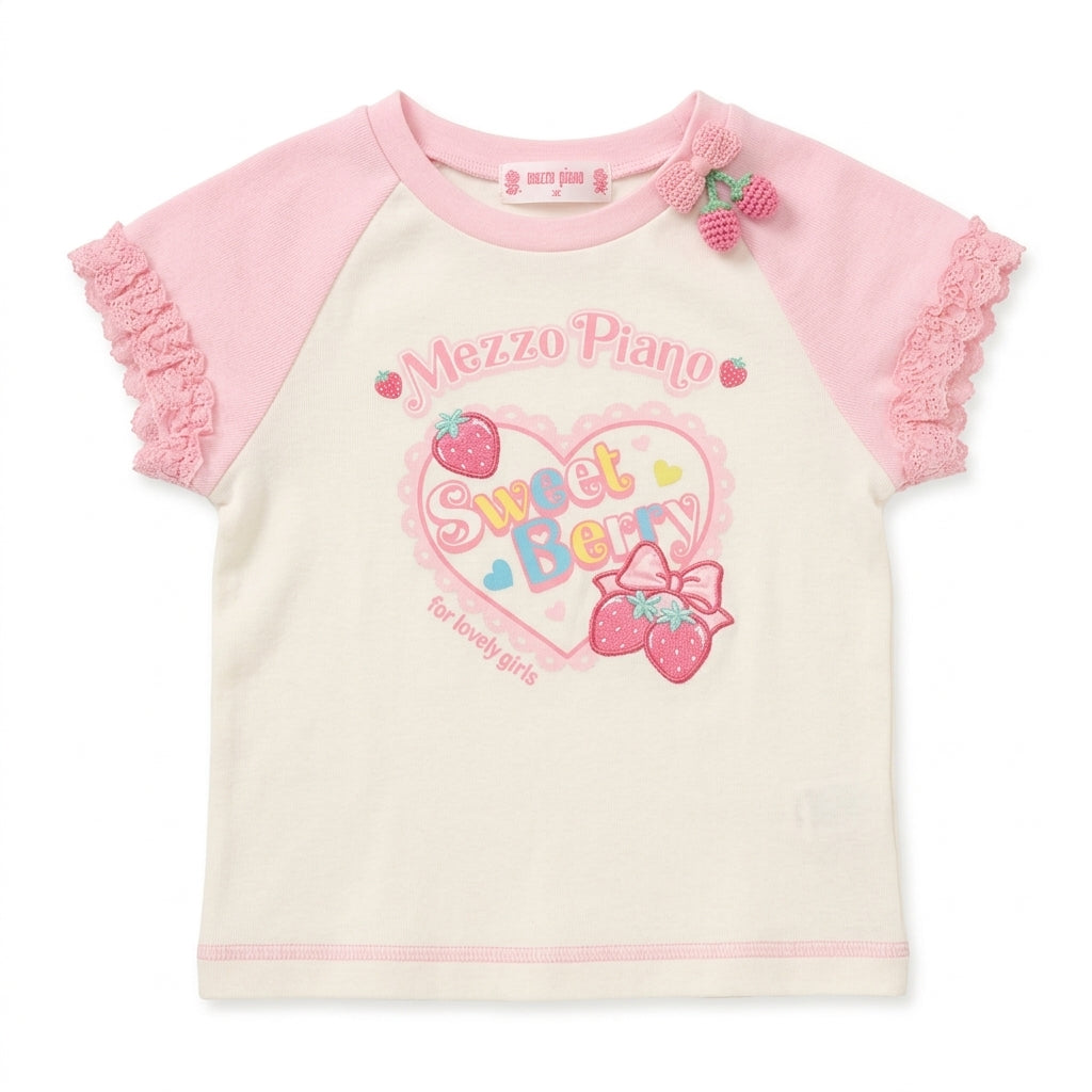 Fairy Kei Mezzo Piano Sweet Berry Strawberry Raglan Tee White Shoptery