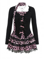 Jirai Kei Pink Leopard Lace Ruffle Mini Dress & Top Set Shoptery