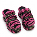 Visual Kei Pink Tiger Faux Fur Buckle Spike Mule Slides pink Shoptery