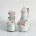 Fairy Kei Mint & Pink Lace Bow Platform Mary Jane Shoes Shoptery