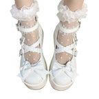 Jirai Kei White Patent Bow Platform Mary Jane Shoes with Lace Socks Shoptery