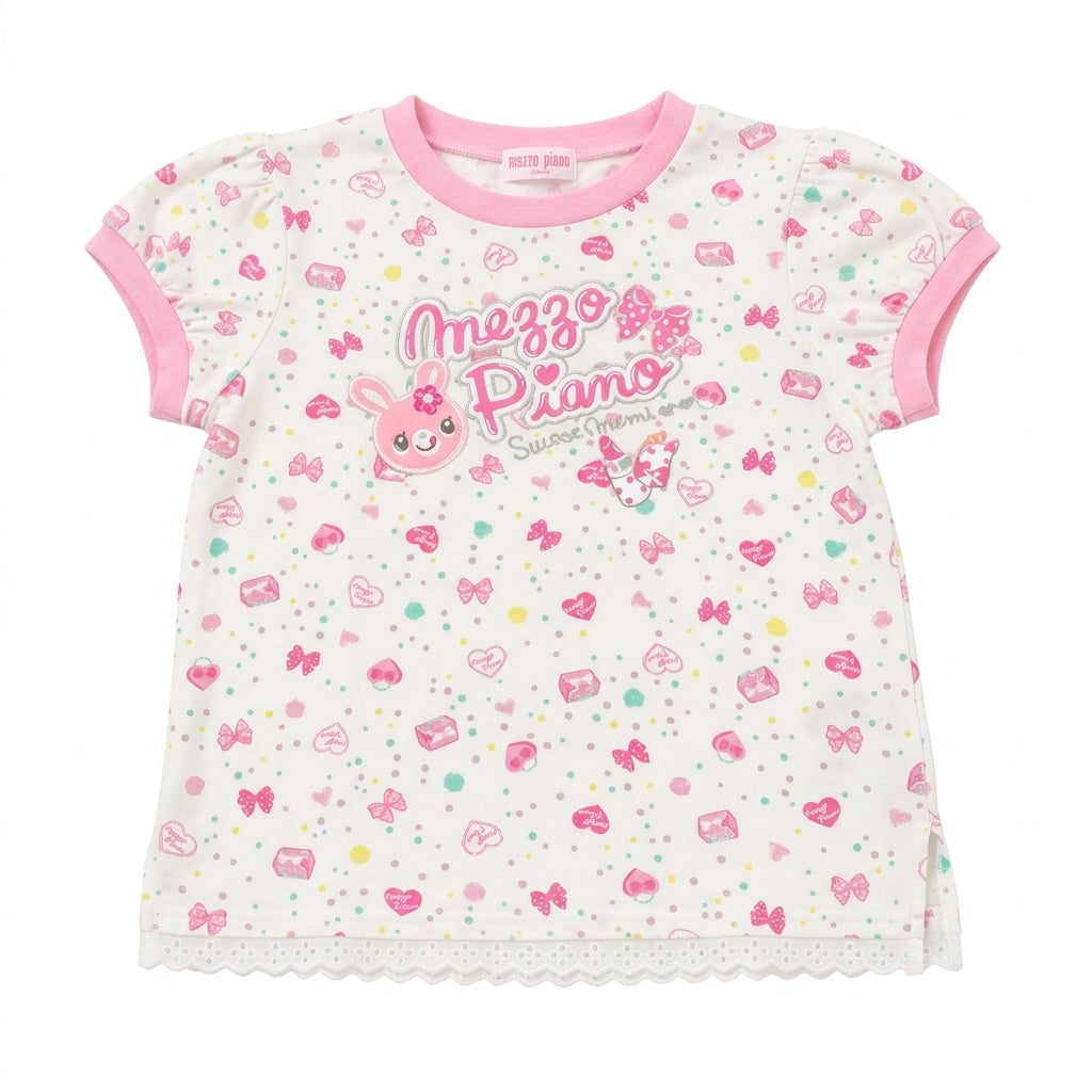 Fairy Kei Mezzo Piano Bunny Ribbon Candy Print Pastel T-Shirt photo Shoptery Hauptbild