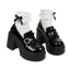 Jirai Kei Patent Platform Loafer with Pearl Heart Buckle & Lace Socks Black women shoes Shoptery
