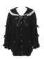 Jirai Kei Black Sailor Collar Heart Button Bow Ribbon Knit Cardigan black One Size Shoptery