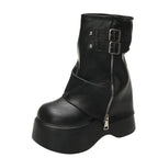 Visual Kei Black Platform Zip Buckle Ankle Boots Shoptery