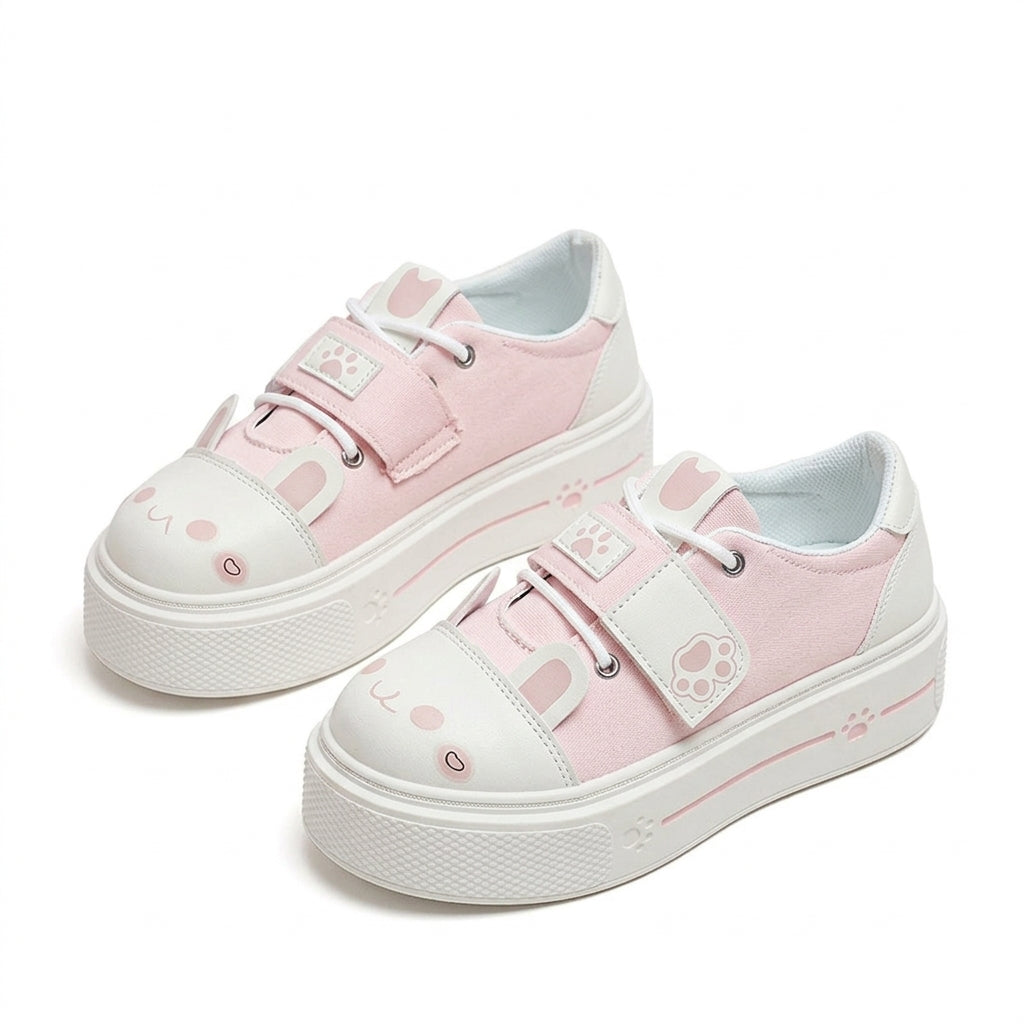 Fairy Kei Pastel Cat Paw Platform Sneakers Pink Shoptery
