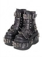 Visual Kei Skull Studded Spike Platform Combat Boots black Shoptery