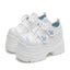 Yami Kawaii White Platform Sneakers with Cross Embroidery WHITE Shoptery