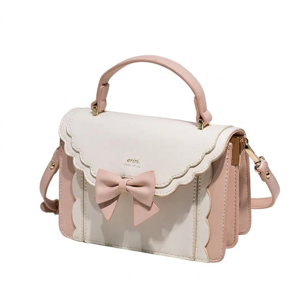 Jirai Kei Scallop Bow Crossbody Handbag in Pink & Cream Shoptery Main image
