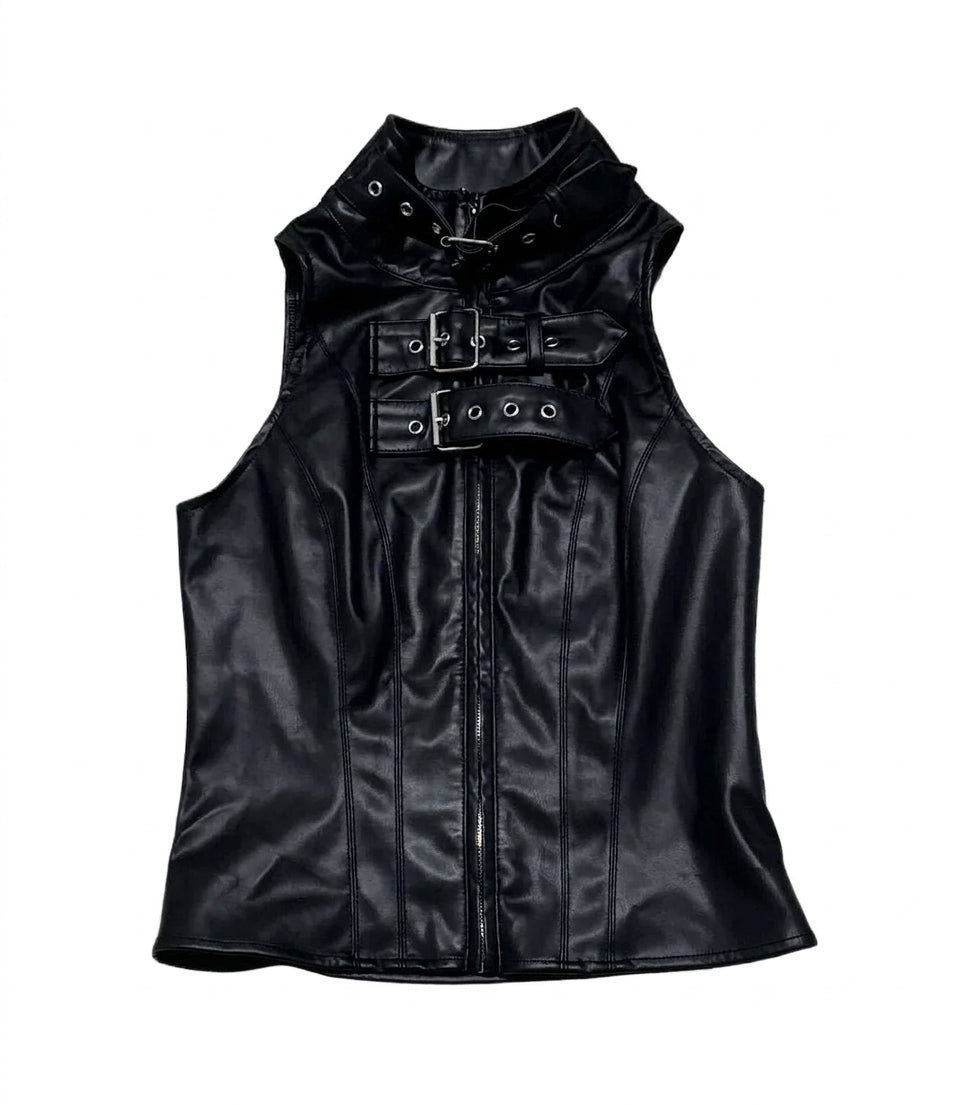 Visual Kei Black PU Leather Buckle Zip Corset Vest Top Secondary image