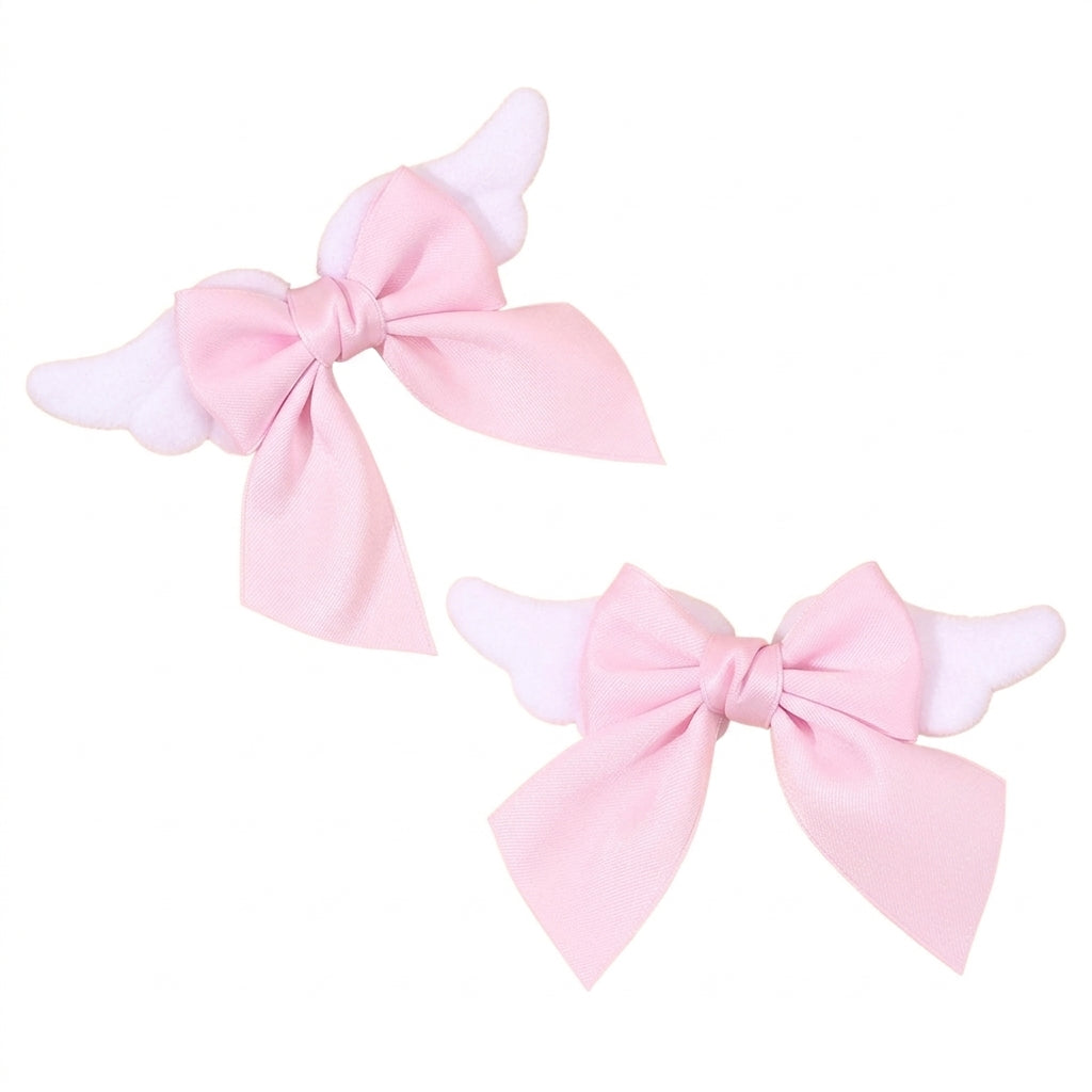 Fairy Kei Pink Angel Wing Grosgrain Bow Hair Clips Set of 2 Shoptery Main image