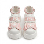 Jirai Kei Nurse Heart Cross Platform Sneakers with Lace & Bow Pink Shoptery