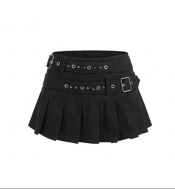 Visual Kei AltGoth Graphic Crop Top & Pleated Skirt Set Black Shoptery Main image
