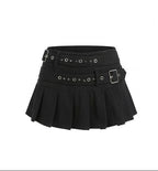 Visual Kei AltGoth Graphic Crop Top & Pleated Skirt Set Black Shoptery
