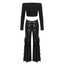 Visual Kei Faux Leather Ruffle Flare Pants & Off-Shoulder Crop Top Set black Shoptery