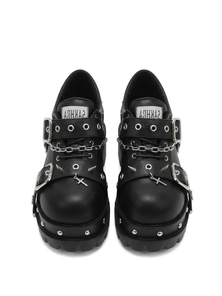 Visual Kei Studded Platform Shoes with Chains, Buckles & Cross Charms Shoptery Main image