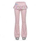 Fairy Kei Star Print Ruffle Flared Pants with Plaid Frill Pink Shoptery