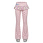 Fairy Kei Star Print Ruffle Flared Pants with Plaid Frill Pink Shoptery