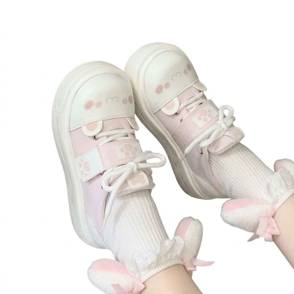 Jirai Kei Pink Cat Paw Platform Sneakers with Bunny Sock Charms Pink Shoptery Main image