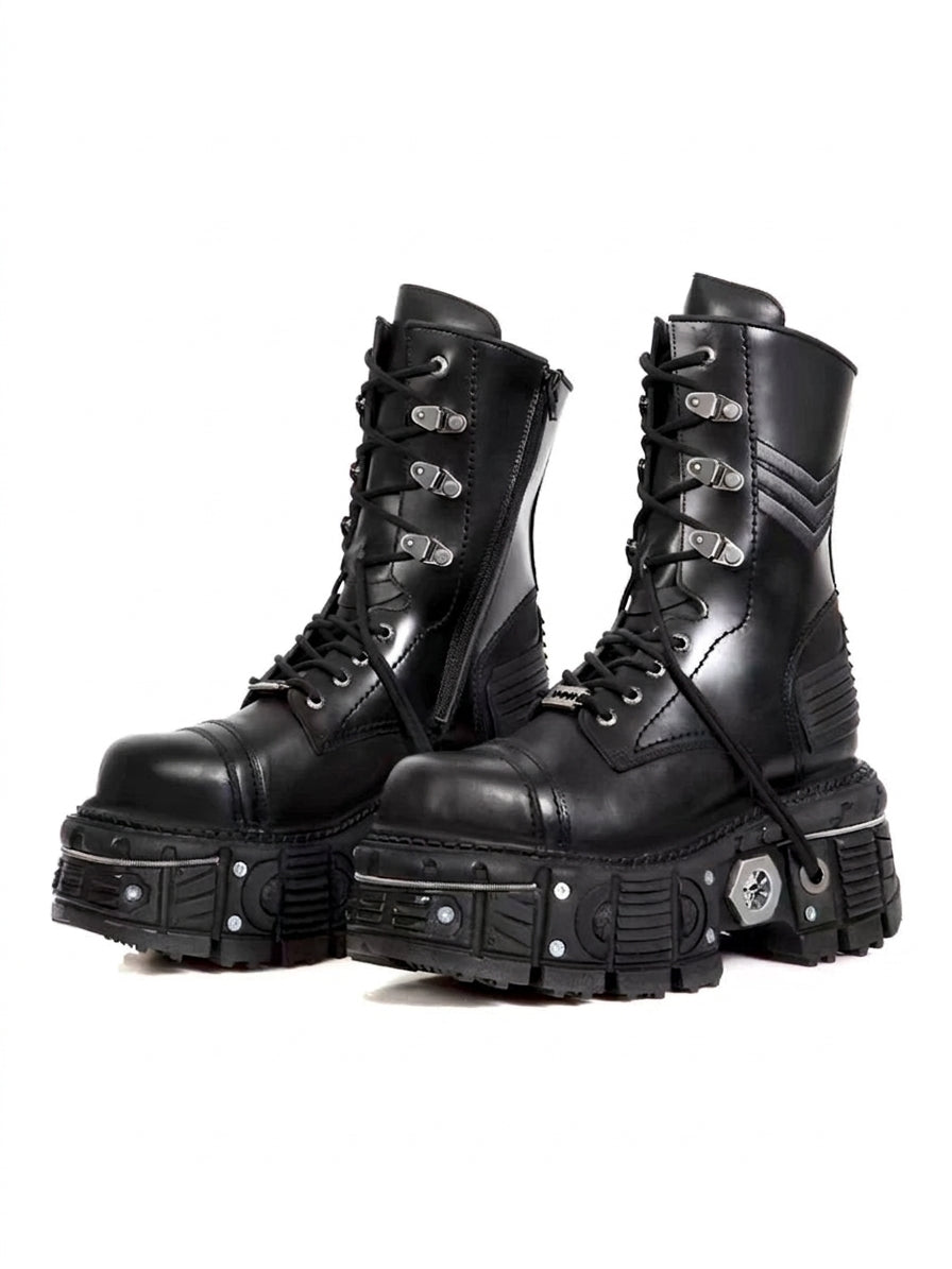Visual Kei Heavy Platform Combat Boots with Industrial Metal Hardware black Shoptery