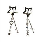 Fairy Kei Star Hair Clip Set with Pearl Heart Crystal Chain Charms Shoptery