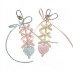 Fairy Kei Pastel Bow Pearl Rose Heart Bag Charm Keychain Shoptery