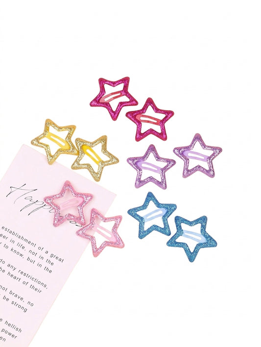 Decora Glitter Star Snap Hair Clips Set of 10 Multicolor Shoptery